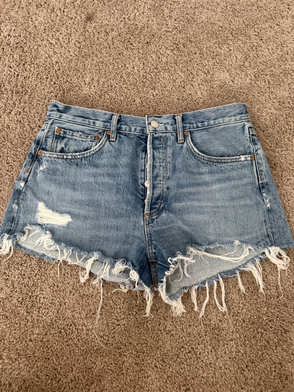Agolde Parker Vintage Loose Fit Short in Swapmeet Distressed Denim